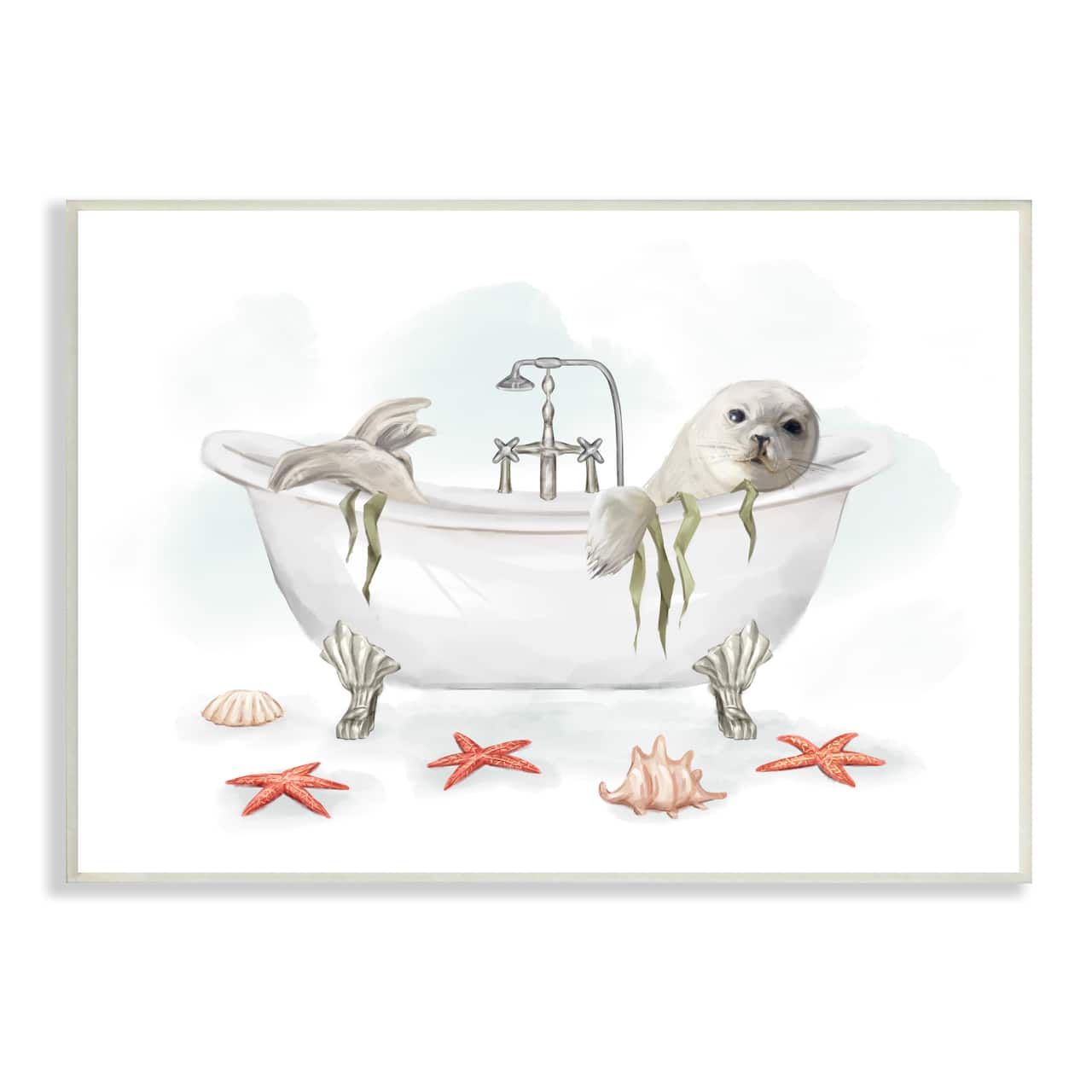 Stupell Industries White Harp Seal Ocean Inspired Bath Animal Wall Plaque